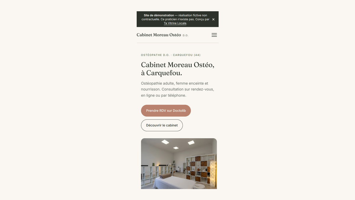 Vue mobile du site Cabinet Moreau Ostéo